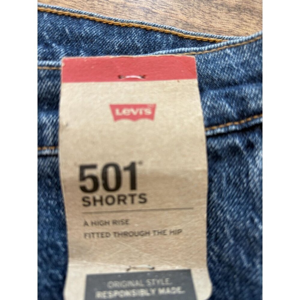 Levi's 501 Shorts Womens 20W Blue Denim High Rise Button Fly Cutoff Frayed Hem - Picture 2 of 7